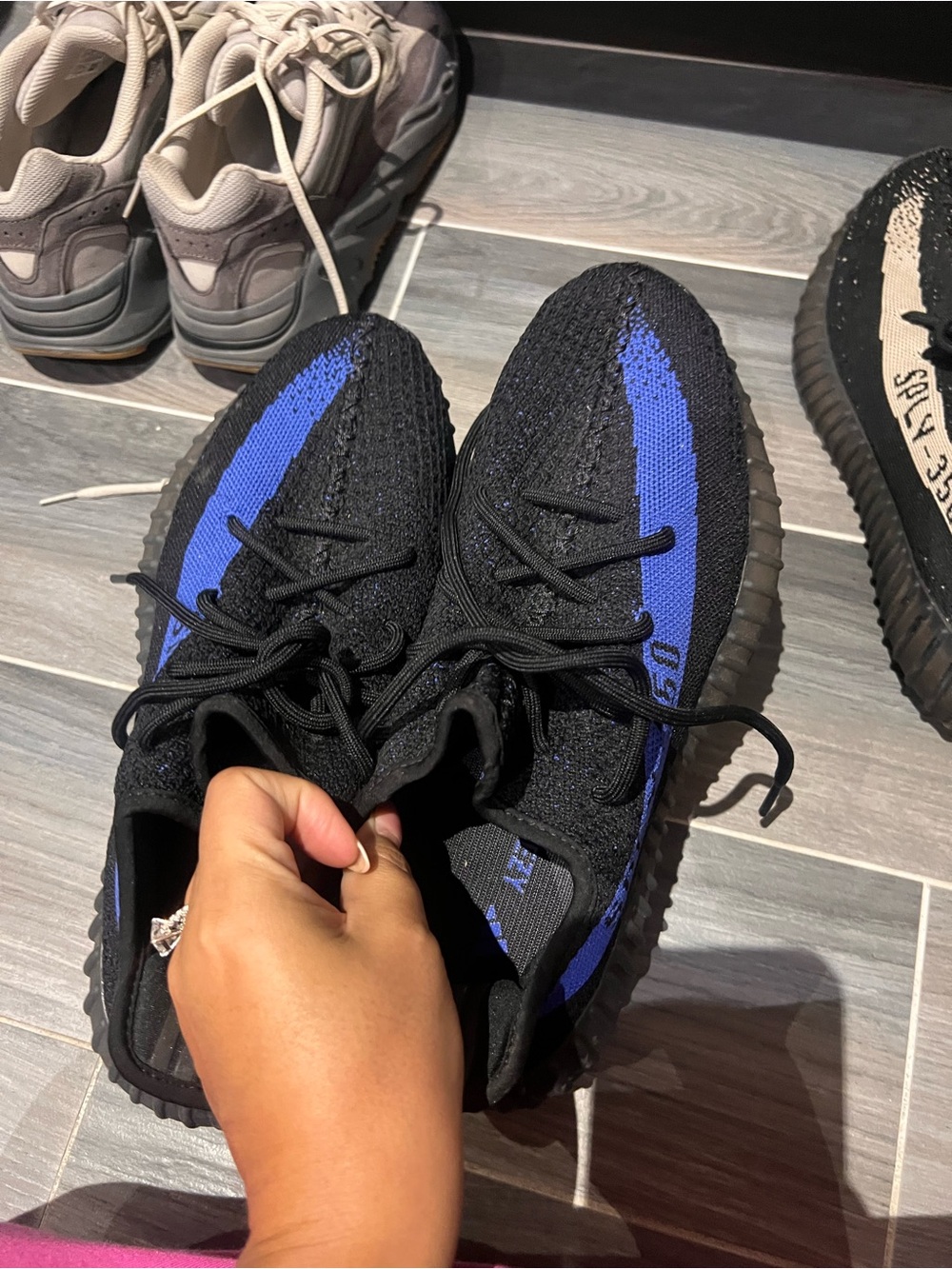 Yeezy Boost 350 V2 Black and Blue Stripe Sneakers